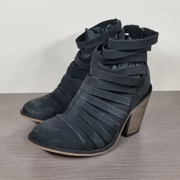Free People Hybrid Strappy Ankle Boot, Black Nubuck, Womens Various Sizes - Picture 3 of 11
